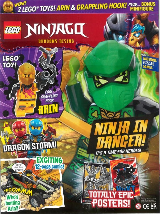 Cover of LEGO Ninjago Magazine Issue 128 from Immediate Media with the Arin and grappling hook gifts