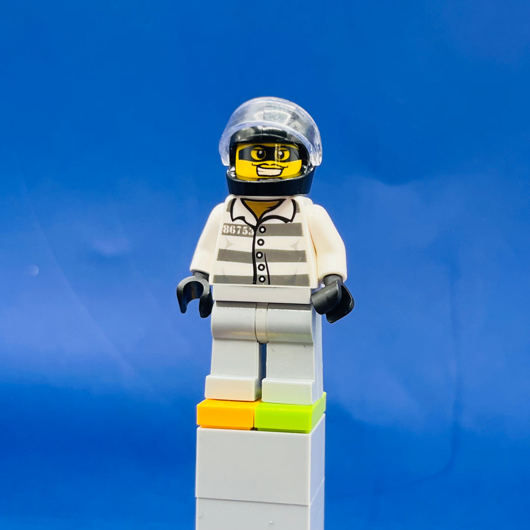 LEGO Juniors Minifigure Police - Jail Prisoner 86753 Prison Stripes, Black Helmet  cty0751