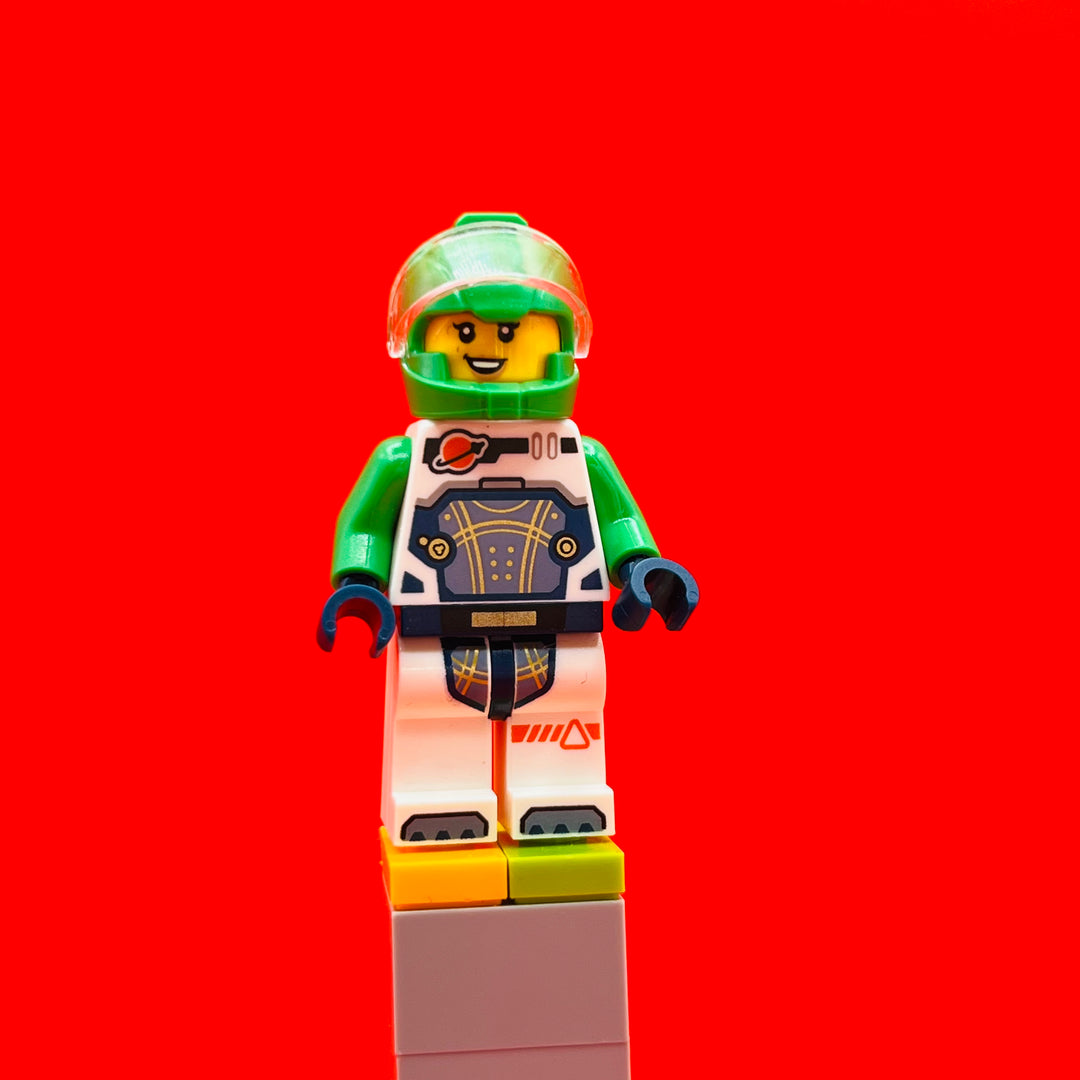 LEGO City Minifigure Astronaut - Female, White Spacesuit with Bright Green Arms and Helmet cty1759