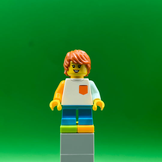 LEGO City Minifigure Boy, Freckles, White Shirt with Orange Pocket cty1023