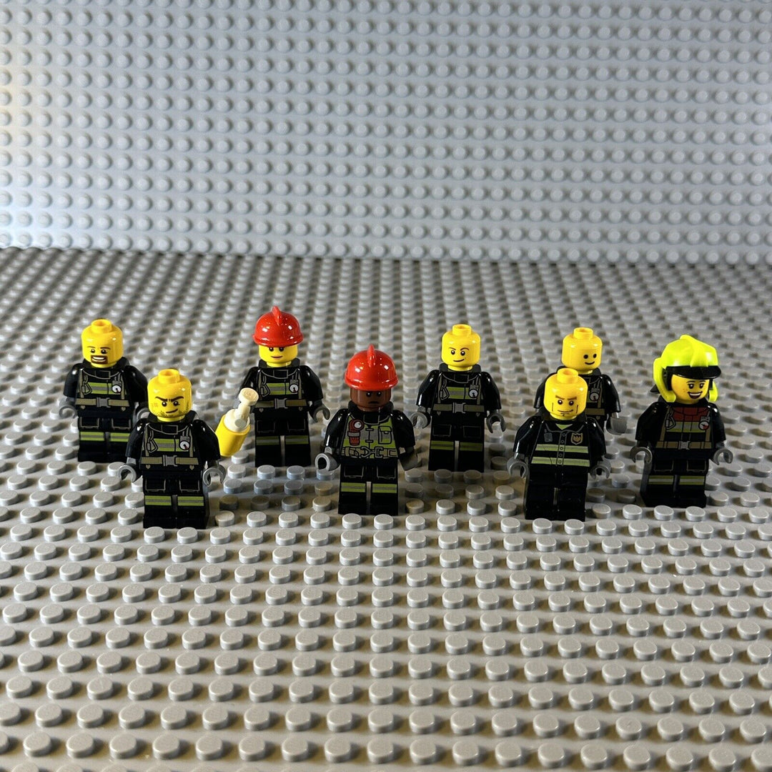 The LEGO 8 Firefighter Minifigures with accessories